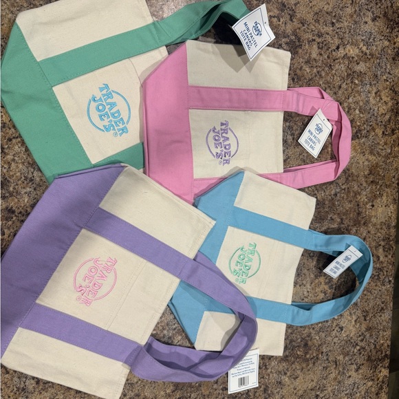 Trader Joe’s Canvas Mini Tote Bag - Pink, Blue, Green, Lavender - Picture 2 of 2